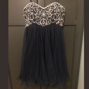Blondie Nites Beaded Navy Hoco Dress
